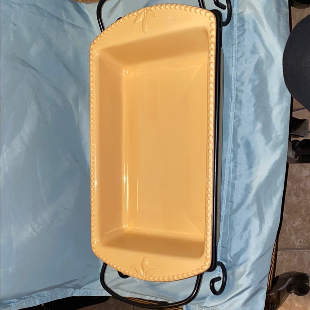 BX45 Mustard Yellow Rectangular Serving Dish with Metal Stand